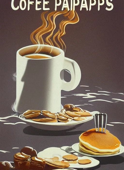 Prompt: coffee and pancakes poster artwork by Michael Whelan, clean