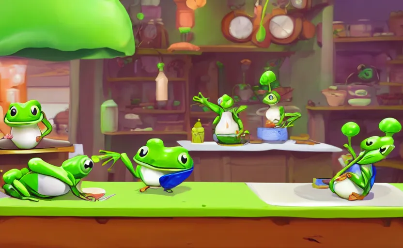 Image similar to game about a cute frog chef in italy, frog chef in foreground, unity screenshot,