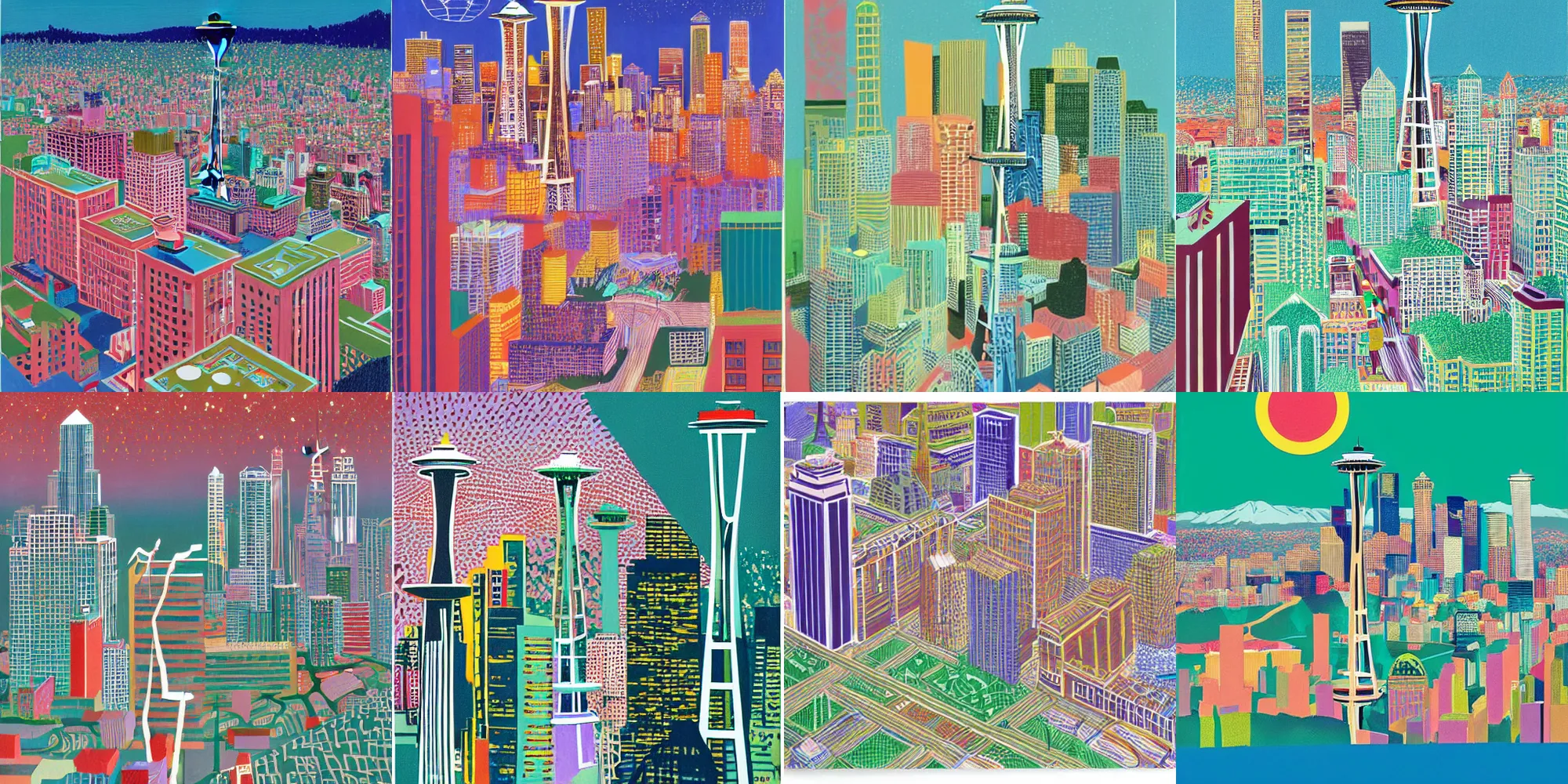 Prompt: seattle city by david hockney, victo ngai