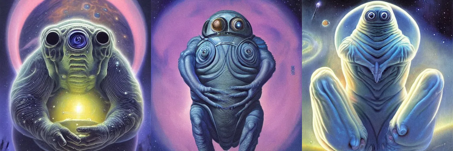 Image similar to the alien transcendent cosmic tardigrade that awaits you at the end of all of space and time, by Gerald Brom