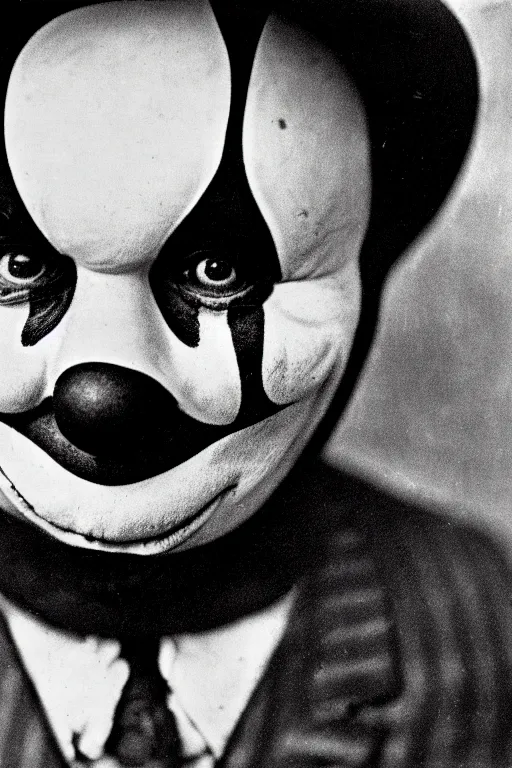 Image similar to old realistic photo of face of a clown, photograph, early 1 9 0 0's, black and whitehighly detailed, matte, sharp focus, smooth, sharp focus, illustration