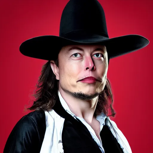 Image similar to photo of elon musk as a musketeer, he has a big black hat with a red feather, he is holding a shiny rapier sword and he is looking straight to the camera, studio lighting