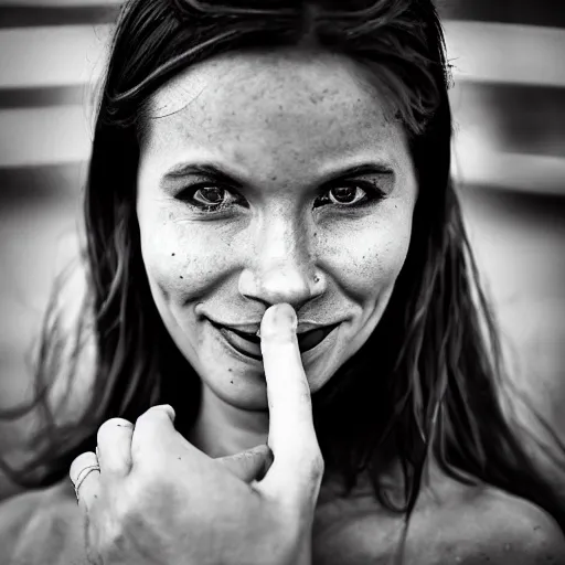 Image similar to an amazing award winning photo of a happy female, very sharp, hyperdetailed, cinematic atmospheric photo