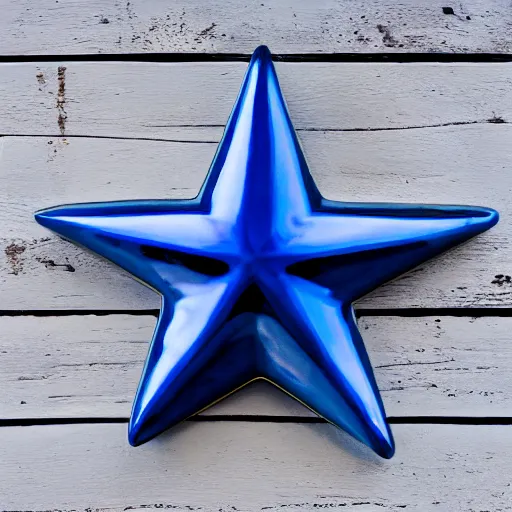 Image similar to dark blue glowing ceramic star shape, photograph