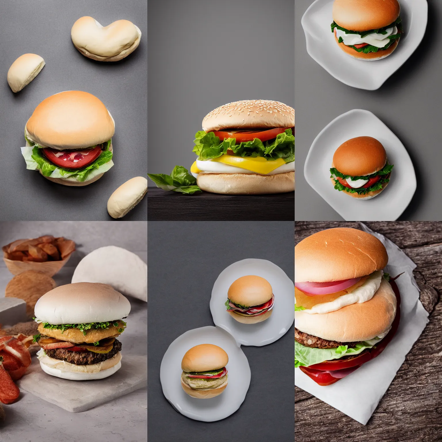 Prompt: a completely white hamburger, product photography, studio photography, good lighting, 4k, high quality