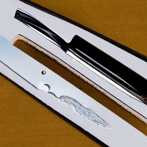 Image similar to a product photo of a reed pen exacto knife by junji ito, ethereal eel klaus nomi