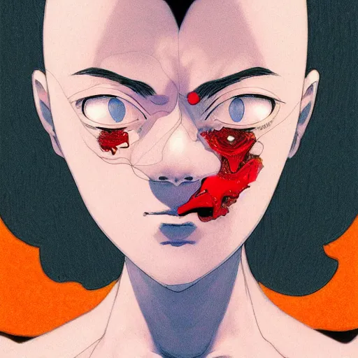 Image similar to prompt : magma character portrait soft light painted by james jean and katsuhiro otomo and erik jones, inspired by evangeleon anime, smooth face feature, intricate oil painting, high detail illustration, sharp high detail, manga and anime 1 9 9 9