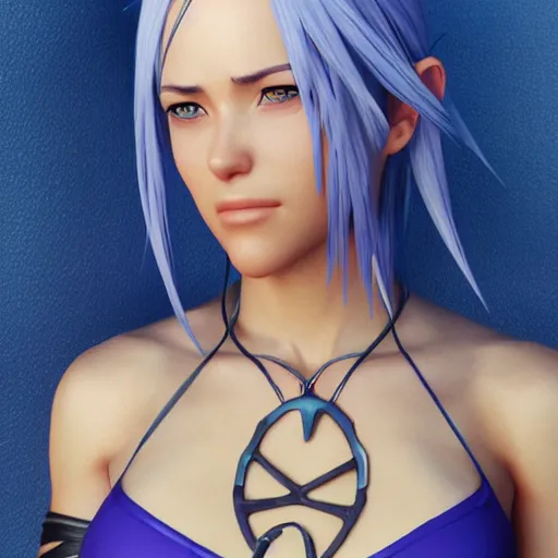 Image similar to photo realistic image of aqua from kingdom hearts, stunning 3 d render inspired art by istvan sandorfi and greg rutkowski, perfect facial symmetry, realistic, highly detailed attributes and atmosphere, dim volumetric cinematic lighting,