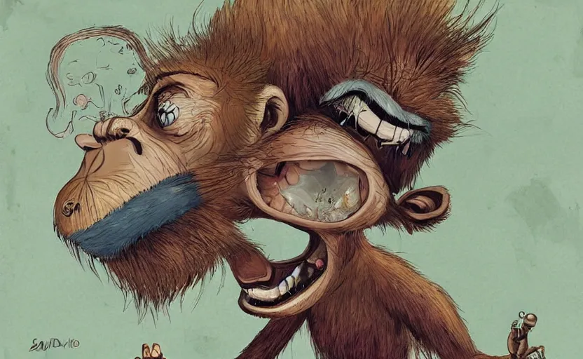 Prompt: A very angry Monkey, Bad Acid Trip, Nightmare fuel, by Salvador Dali + Cory Loftis