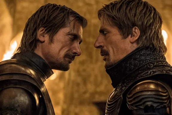 Image similar to very very intricate photorealistic photo of jaime lannister killing cersei, photo is in focus with detailed atmospheric lighting, award - winning details