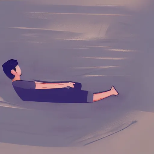 Image similar to a guy listening to music lying down in a chill out room, concept art