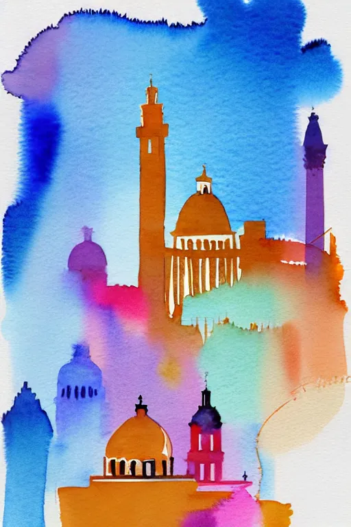 Image similar to minimalist watercolor splash ink art of rome