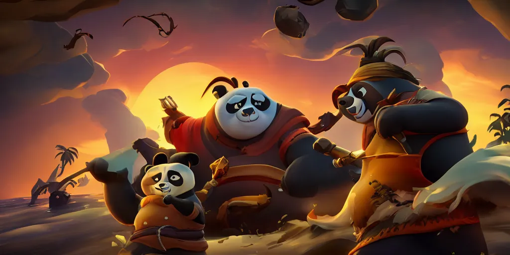 Image similar to selfie of a sea of thieves character, kung fu panda style, digital art, unreal engine