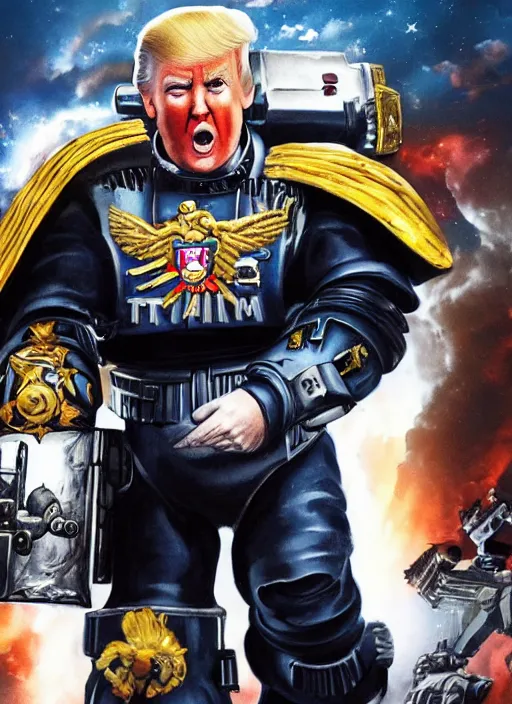 Image similar to donald trump is a space marine, cinematic film movie 4 k 8 k