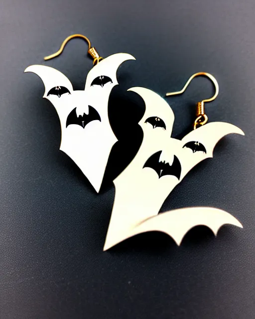 Image similar to spooky cartoon bat, 2 d lasercut earrings,