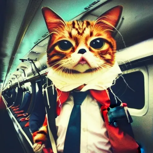 Image similar to “ angry cat wearing a suit riding the subway, studio ghibli, spirited away, anime, by hayao miyazaki ”