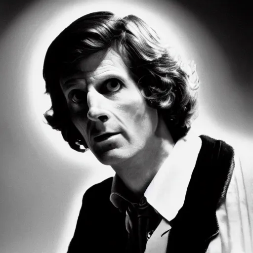 Image similar to a long shot, black & white studio photographic portrait of doctor who, dramatic backlighting, 1 9 7 3 photo from life magazine, technicolor