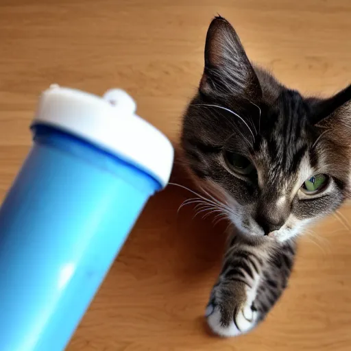 Image similar to cat first person perspective. camera mounted on a cat drinking milk. what a cat sees
