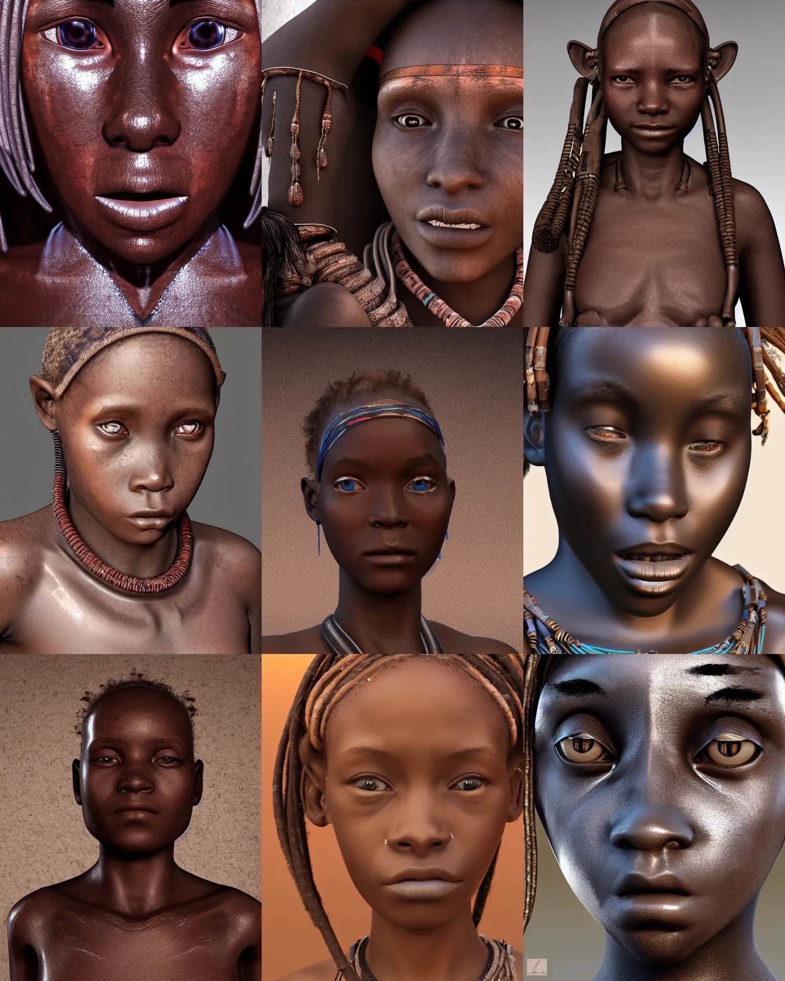 Prompt: futuristic himba teenage girl, prosthetic lumouns eyes, 3 d render, concept art, dramatic lighting, intricate