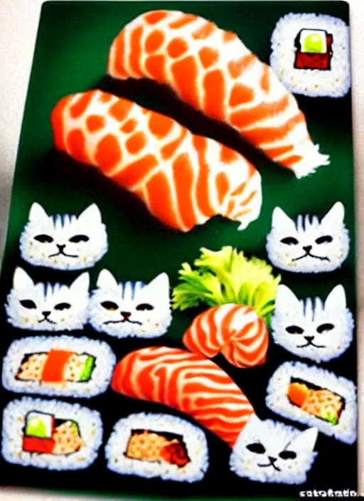 Image similar to clear photorealistic picture of adorable cats made out of sushi