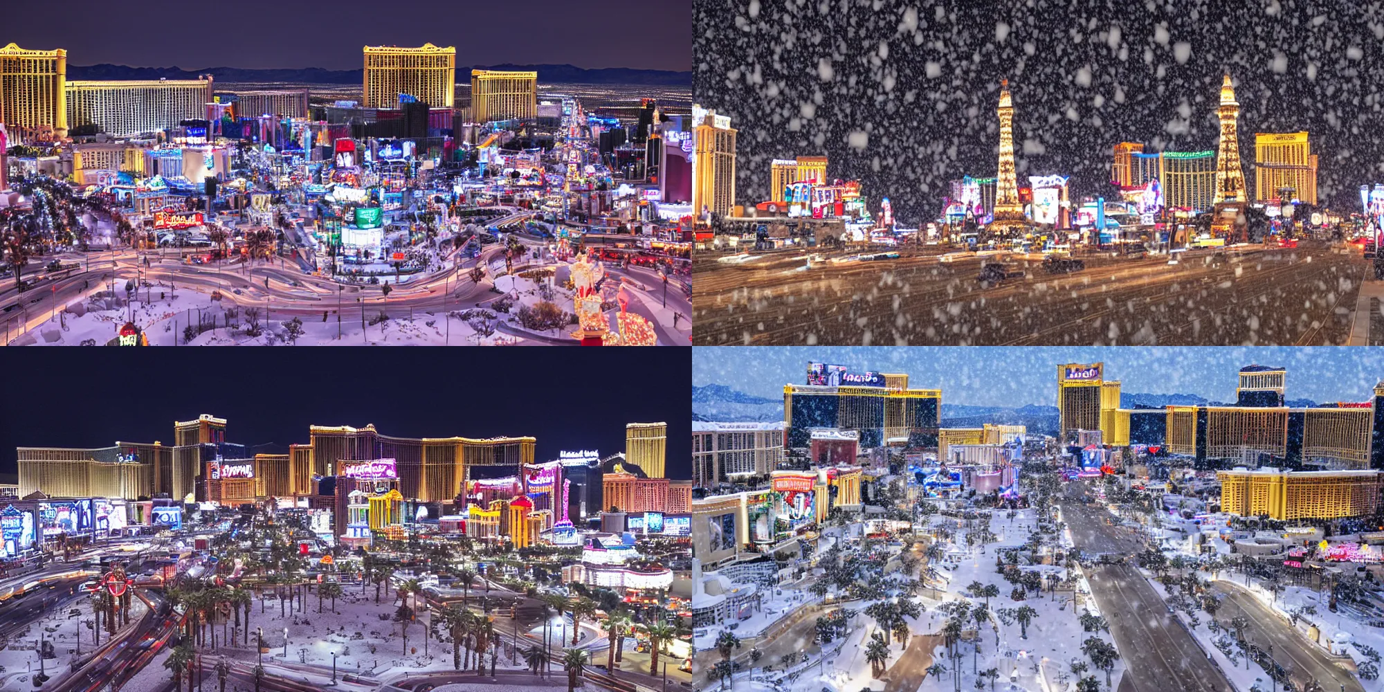 Prompt: Las Vegas strip covered in snow