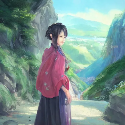 Image similar to a portrait of a character in a scenic environment by 奈良美智