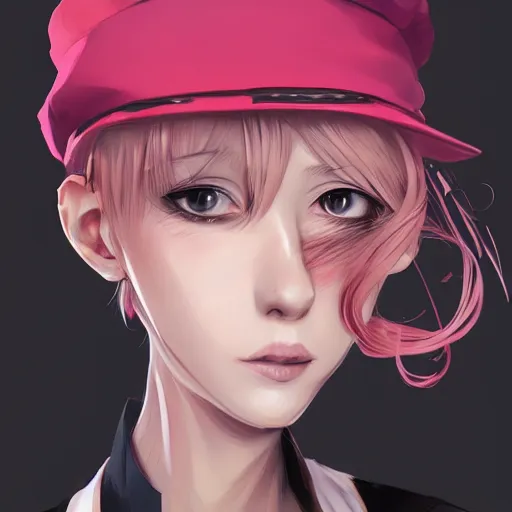 Image similar to anime portrait of an young European woman with short pink hair wearing a black French beret woman anime antagonist by Stanley Artgerm Lau, WLOP, Rossdraws, James Jean, Andrei Riabovitchev, Marc Simonetti, and Sakimichan, trending on artstation