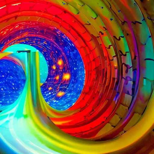 Image similar to Liminal space in outer space, colorful kinetic art