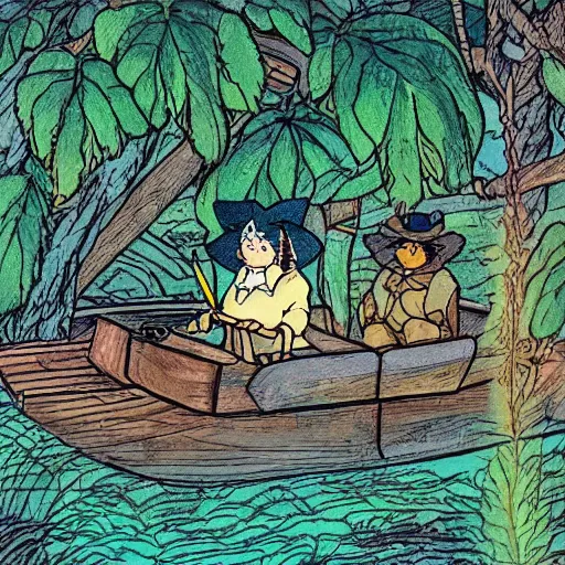 Prompt: colored illustration, for The Wind in the Willows, in style of studio ghibli