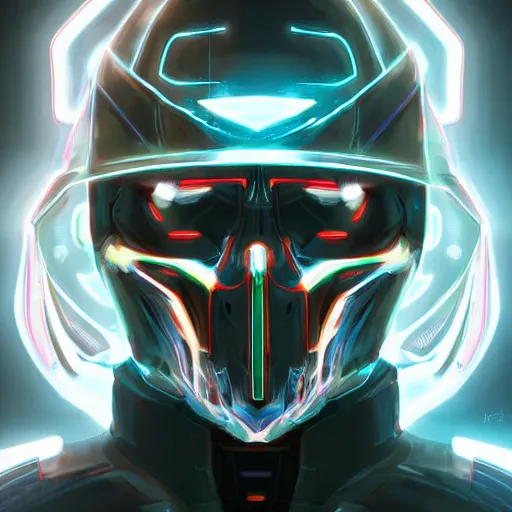 Prompt: centered front face hyperdetailed portrait of a mecha skull ronin wearing hoodie, 8k, digital painting, futuristic, black neon lights, trending on CG society