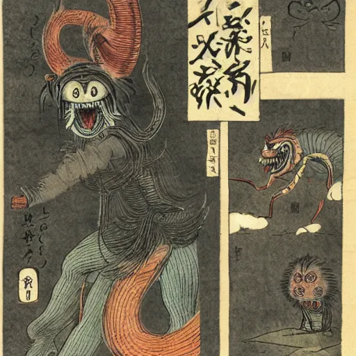 Prompt: strange bestiary of repressed unconscious emotional yokai