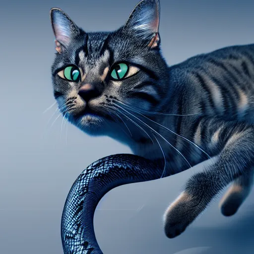 Prompt: a cat and a snake fused together, hyperdetailed, artstation, cgsociety, 8 k