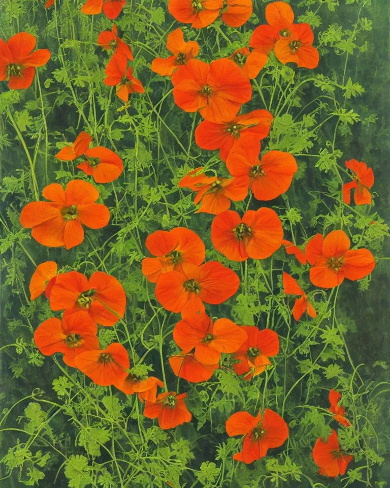 Prompt: fine painting of tropaeolum majus, by thaddeus welch.