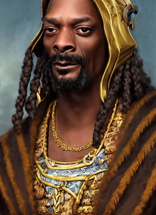 Image similar to snoop dogg as a barbarian, short beard, grumpy, Ivan Aivakovsky, Boris Vallejo, epic fantasy character art, D&D Concept Art, full length, Realistic, Regal, Refined, Detailed Digital Art, Oil Paining, Exquisite detail, post-processing, masterpiece, Cinematic Lighting, Unreal Engine, 8k, HD, Stanley Artgerm Lau, WLOP, Rossdraws, Frank Frazetta, Andrei Riabovitchev, Marc Simonetti, trending on artstation,