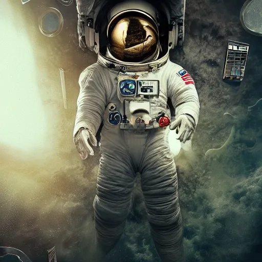 Image similar to an epic portrait of an astronaut entering the rabbit hole of wonderland, cinematic lighting, trending on Artstation, highly detailed, insane details