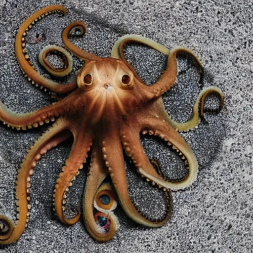 Image similar to an octopus curled up in a toilet