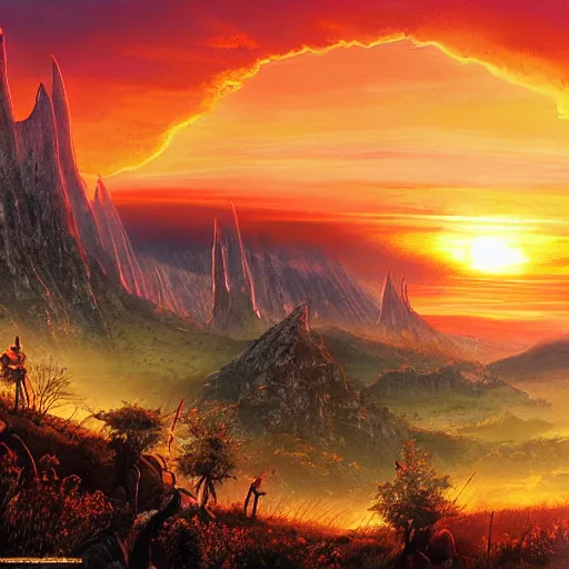 Image similar to beautiful sunset in middle-earth