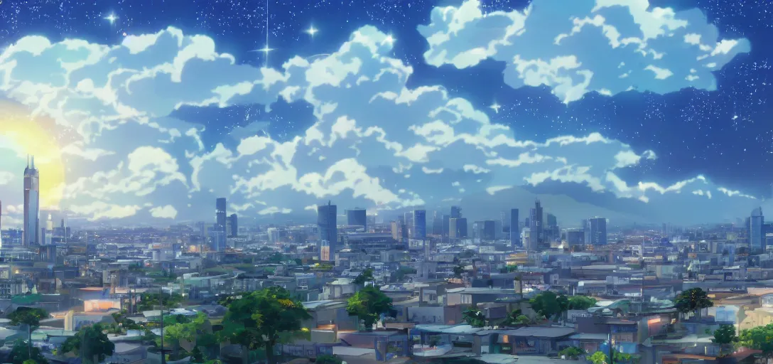Wallpaper ID: 507086 / Anime, Comet, City, Night, Stars, 1080P, Original,  Sky, Building, Cloud Wallpaper