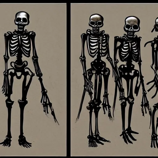 Image similar to four skeletons in body armor hanging from gallows, video game concept art