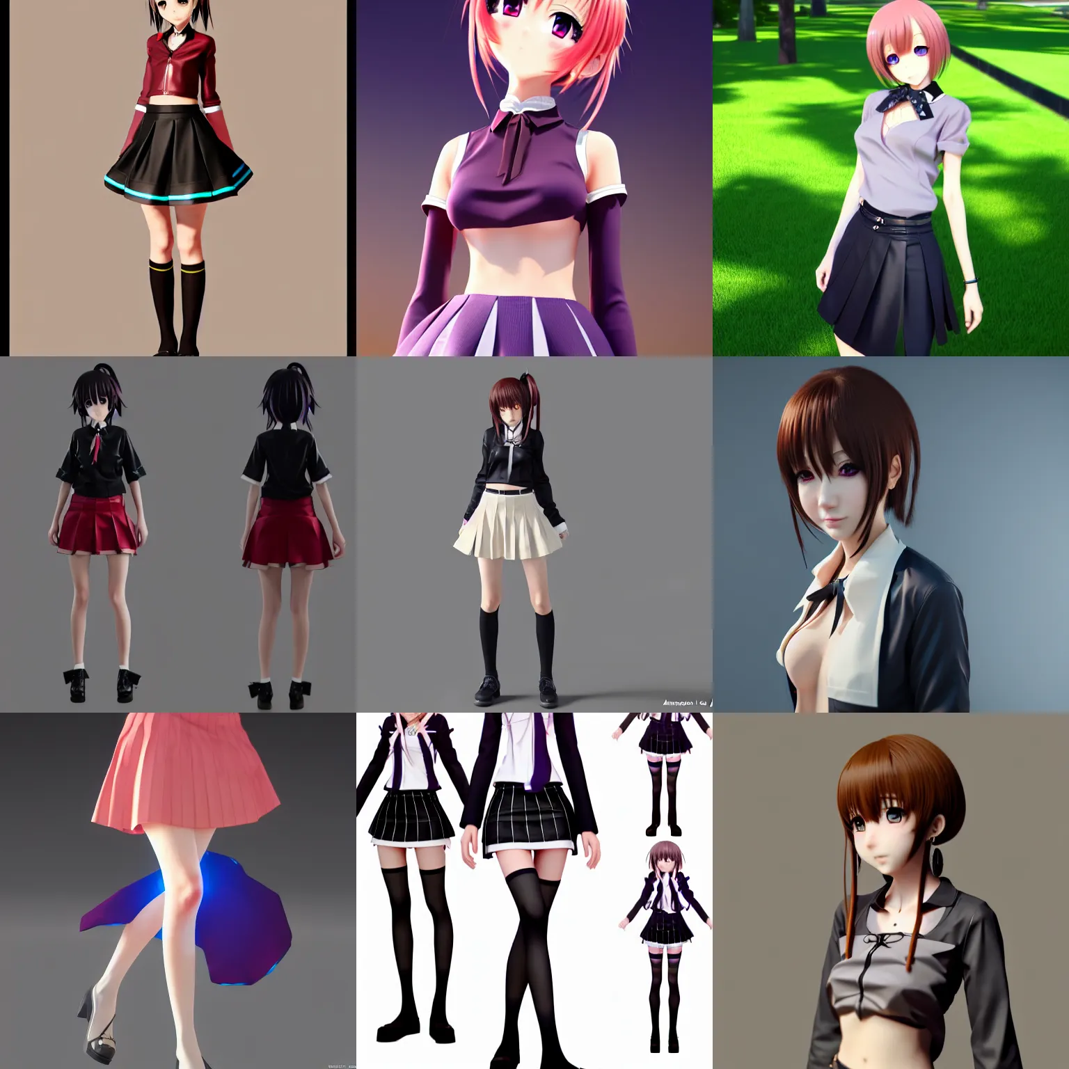 Prompt: a gorgeous anime girl, skirt, open blouse, long earrings, unreal engine 4k, trending on artstation
