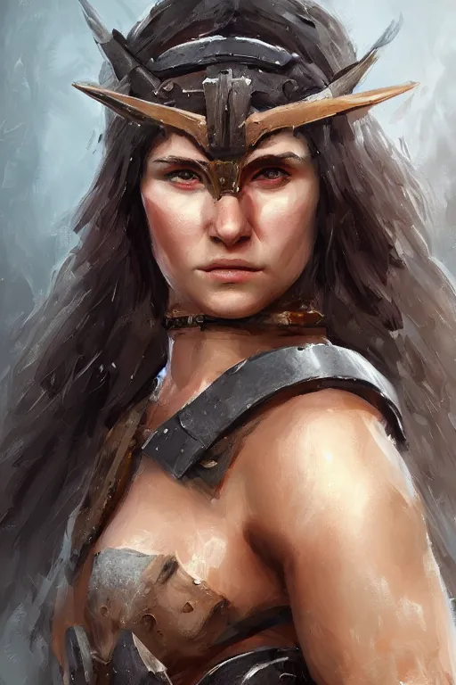 Image similar to head and shoulders portrait of a barbarian female, ultra sharp, very detailed, high quality focus by wlop