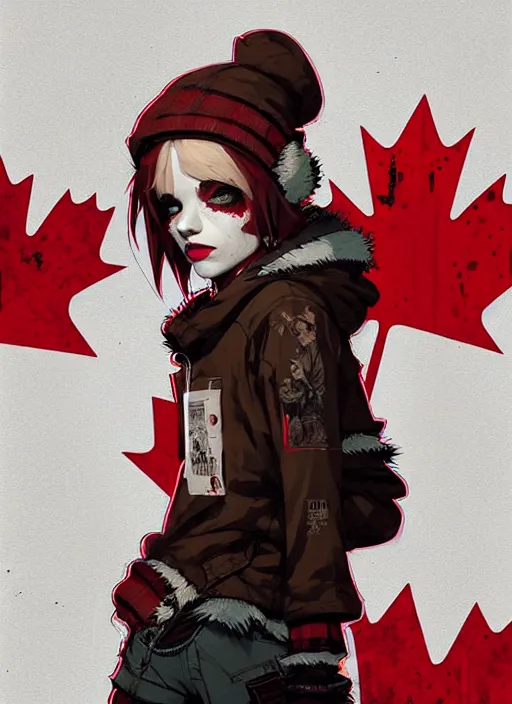 Prompt: highly detailed portrait of a sewer punk canadian lady, tartan hoody, white hair by atey ghailan, by greg rutkowski, by greg tocchini, by james gilleard, by joe fenton, by kaethe butcher, gradient red, brown, blonde cream and white color scheme, grunge aesthetic!!! ( ( graffiti tag wall background ) )