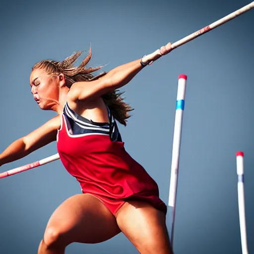 Image similar to lizzo pole vaulting, sports photography, photorealistic, highly detailed,