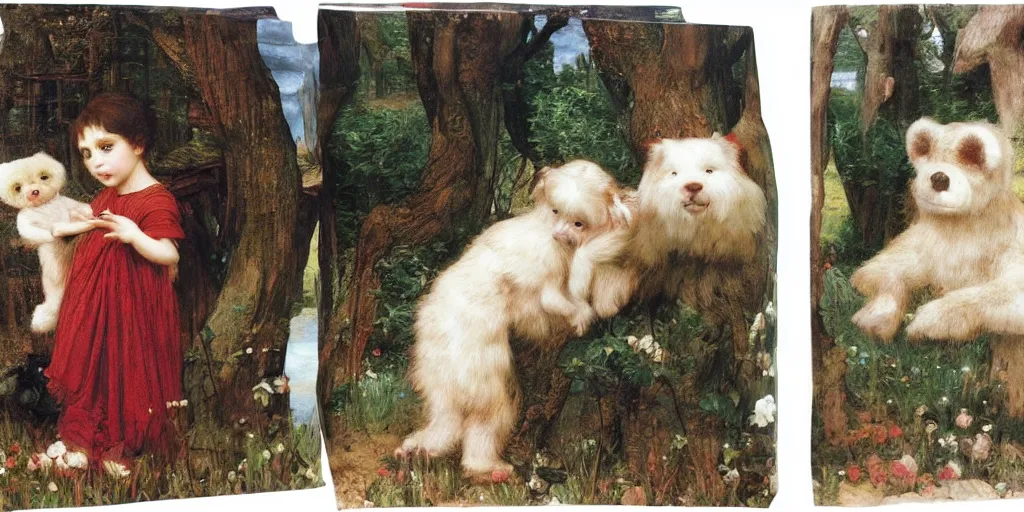 Image similar to 3 d precious moments plush animal, spooky, master painter and art style of john william waterhouse and caspar david friedrich and philipp otto runge