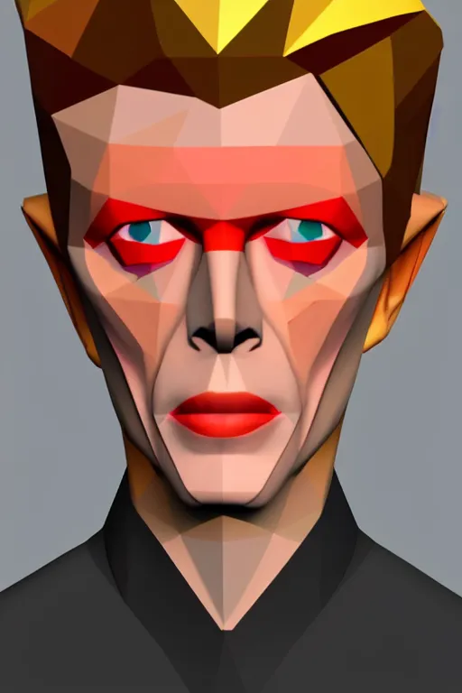Image similar to low poly david bowie character, high resolution, hd, 4k