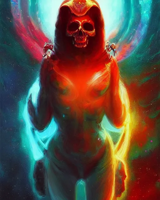 Image similar to Now I have become Death, the destroyer of worlds, artwork by artgerm, 4K resolution, stairway to Heaven, art by Paul Lehr