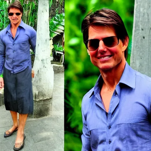 Image similar to tom cruise wearing traditional Bali dress