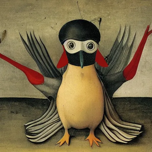 Image similar to red penguin by hieronymus bosch