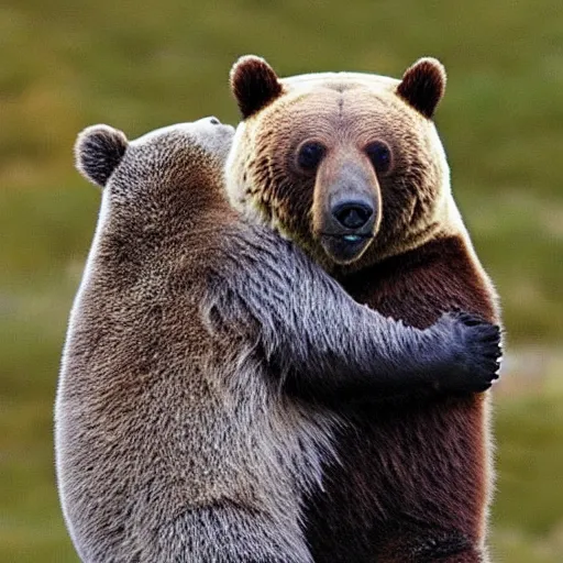 Image similar to “tardigrade and grizzly bear mobsters hugging”