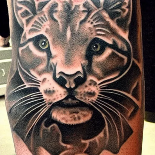 Image similar to tattoo design, stencil, cougar